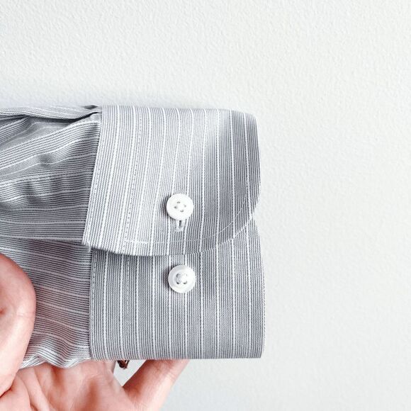 Nordstrom Mens Non Iron Trim Fit Long Sleeve Shirt Stripes Gray Size 17 - Picture 3 of 7